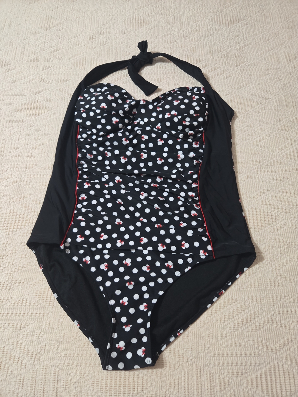 Disney Black Polka Dot One-Piece Swimsuit with White and Red Accents